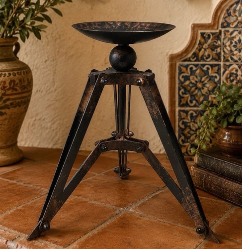 Industrial metal tripod candle - industrial,